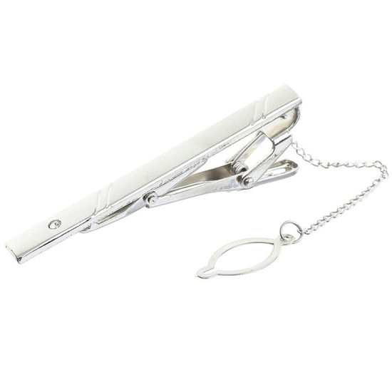 Picture of Silver Tone - 8# Nickel Plated Formal Business Concise Men's Geometric Tie Clip 6x0.6cm - 5x0.6cm, 1 Piece