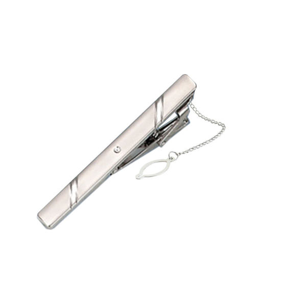 Picture of Silver Tone - 17# Nickel Plated Formal Business Concise Men's Geometric Tie Clip 6x0.6cm - 5x0.6cm, 1 Piece