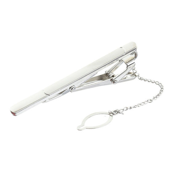 Picture of Silver Tone - 18# Nickel Plated Formal Business Concise Men's Geometric Tie Clip 6x0.6cm - 5x0.6cm, 1 Piece