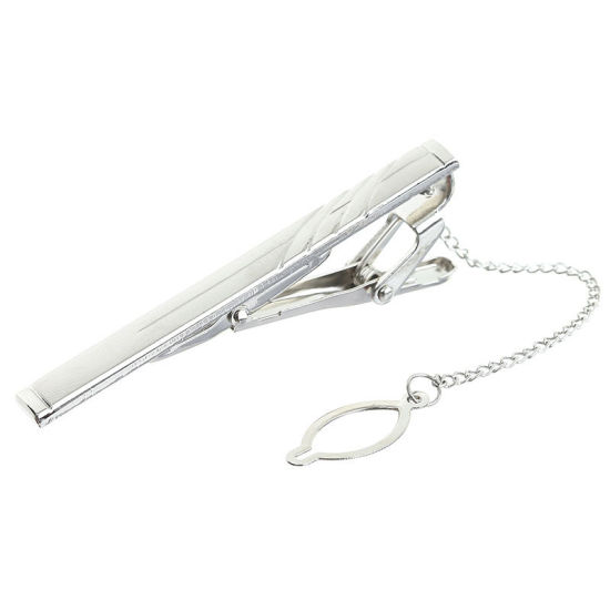 Picture of Silver Tone - 21# Nickel Plated Formal Business Concise Men's Geometric Tie Clip 6x0.6cm - 5x0.6cm, 1 Piece