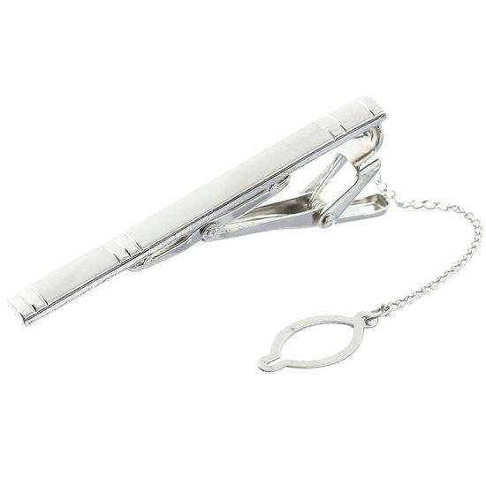 Picture of Silver Tone - 22# Nickel Plated Formal Business Concise Men's Geometric Tie Clip 6x0.6cm - 5x0.6cm, 1 Piece