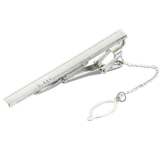 Picture of Silver Tone - 23# Nickel Plated Formal Business Concise Men's Geometric Tie Clip 6x0.6cm - 5x0.6cm, 1 Piece