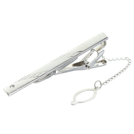 Picture of Silver Tone - 24# Nickel Plated Formal Business Concise Men's Geometric Tie Clip 6x0.6cm - 5x0.6cm, 1 Piece