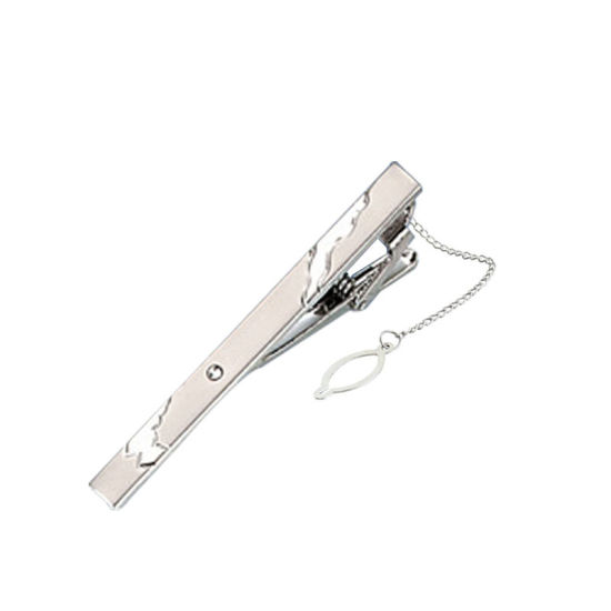 Picture of Silver Tone - 25# Nickel Plated Formal Business Concise Men's Geometric Tie Clip 6x0.6cm - 5x0.6cm, 1 Piece