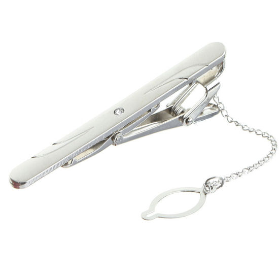Picture of Silver Tone - 26# Nickel Plated Formal Business Concise Men's Geometric Tie Clip 6x0.6cm - 5x0.6cm, 1 Piece