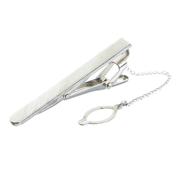 Picture of Silver Tone - 27# Nickel Plated Formal Business Concise Men's Geometric Tie Clip 6x0.6cm - 5x0.6cm, 1 Piece