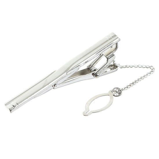 Picture of Silver Tone - 28# Nickel Plated Formal Business Concise Men's Geometric Tie Clip 6x0.6cm - 5x0.6cm, 1 Piece