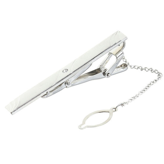 Picture of Silver Tone - 36# Nickel Plated Formal Business Concise Men's Geometric Tie Clip 6x0.6cm - 5x0.6cm, 1 Piece