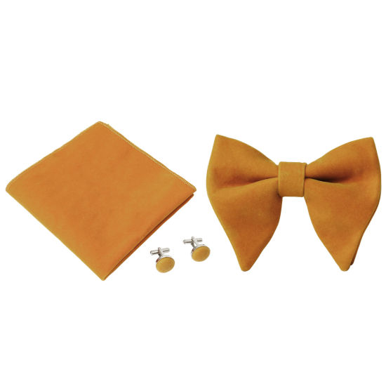 Изображение Ginger - 1# Velvet Bow Tie & Cufflinks & Handkerchief For Formal Suit Accessories 23x23cm - 1.6cm Dia., 1 Set