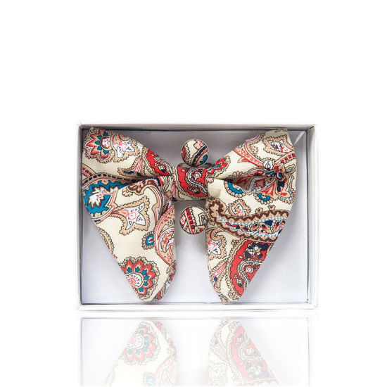 Image de Multicolore - Noeud papillon et Boutons de manchette en velours et mouchoir pour accessoires de costume formel 23x23cm - 1.6cm Dia., 1 Set