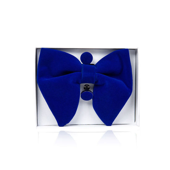 Image de Bleu royal - Noeud papillon et Boutons de manchette en velours et mouchoir pour accessoires de costume formel 23x23cm - 1.6cm Dia., 1 Set