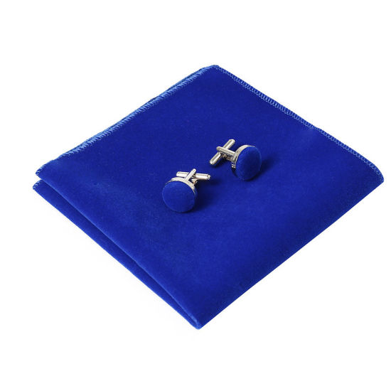 Изображение Royal Blue - 6# Velvet Bow Tie & Cufflinks & Handkerchief For Formal Suit Accessories 23x23cm - 1.6cm Dia., 1 Set