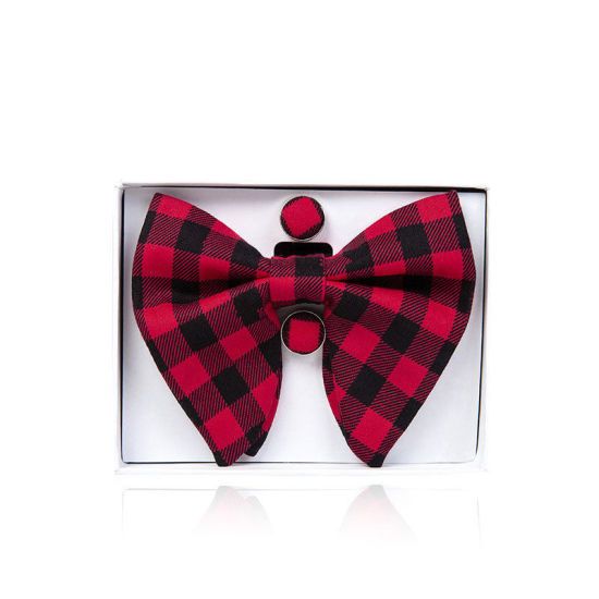 Image de Rouge - Noeud papillon et Boutons de manchette en velours et mouchoir pour accessoires de costume formel 23x23cm - 1.6cm Dia., 1 Set