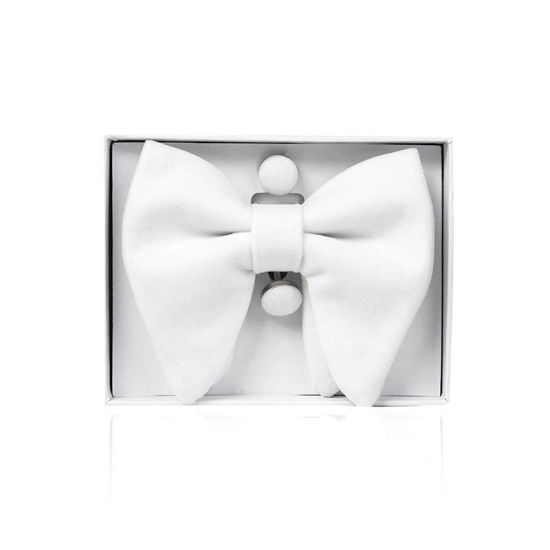 Image de Blanc - Noeud papillon et Boutons de manchette en velours et mouchoir pour accessoires de costume formel 23x23cm - 1.6cm Dia., 1 Set