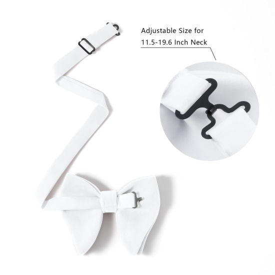 Immagine di White - 8# Velvet Bow Tie & Cufflinks & Handkerchief For Formal Suit Accessories 23x23cm - 1.6cm Dia., 1 Set