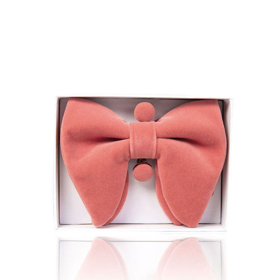 Изображение Orange Pink - 9# Velvet Bow Tie & Cufflinks & Handkerchief For Formal Suit Accessories 23x23cm - 1.6cm Dia., 1 Set
