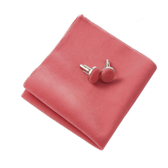 Picture of Orange Pink - 9# Velvet Bow Tie & Cufflinks & Handkerchief For Formal Suit Accessories 23x23cm - 1.6cm Dia., 1 Set