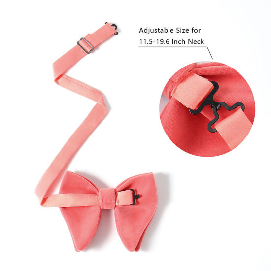 Bild von Orange Pink - 9# Samtfliege & Manschettenknöpfe & Einstecktuch für formelle Anzugzubehör 23x23cm - 1,6cm Durchmesser, 1 Set