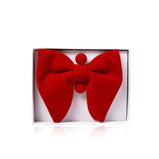 Image de Rouge - Noeud papillon et Boutons de manchette en velours et mouchoir pour accessoires de costume formel 23x23cm - 1.6cm Dia., 1 Set