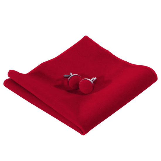 Immagine di Red - 10# Velvet Bow Tie & Cufflinks & Handkerchief For Formal Suit Accessories 23x23cm - 1.6cm Dia., 1 Set