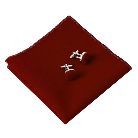 Picture of Wine Red - 11# Velvet Bow Tie & Cufflinks & Handkerchief For Formal Suit Accessories 23x23cm - 1.6cm Dia., 1 Set
