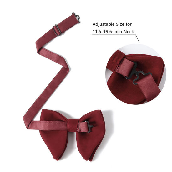 Изображение Wine Red - 11# Velvet Bow Tie & Cufflinks & Handkerchief For Formal Suit Accessories 23x23cm - 1.6cm Dia., 1 Set