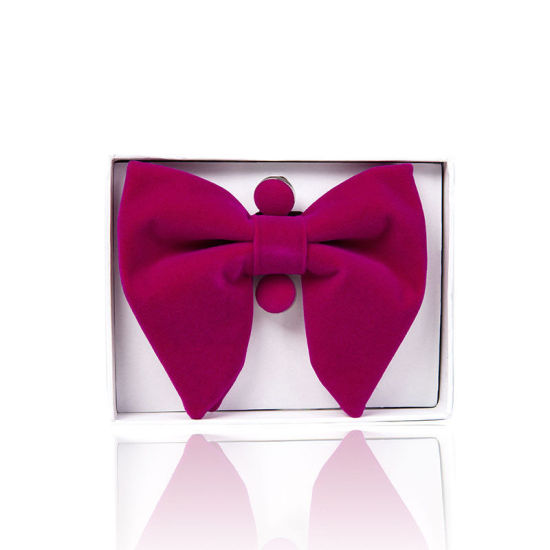 Picture of Fuchsia - 13# Velvet Bow Tie & Cufflinks & Handkerchief For Formal Suit Accessories 23x23cm - 1.6cm Dia., 1 Set