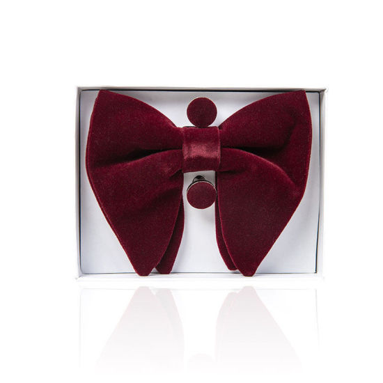 Изображение Coffee - 14# Velvet Bow Tie & Cufflinks & Handkerchief For Formal Suit Accessories 23x23cm - 1.6cm Dia., 1 Set