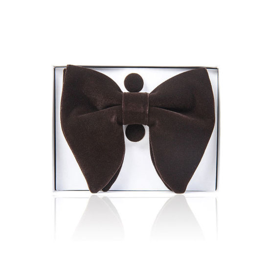 Изображение Light Coffee - 16# Velvet Bow Tie & Cufflinks & Handkerchief For Formal Suit Accessories 23x23cm - 1.6cm Dia., 1 Set