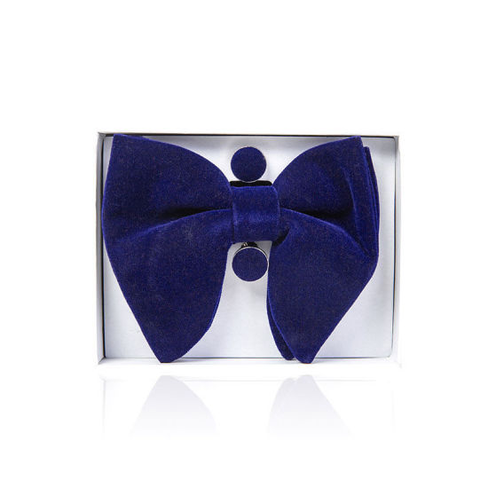 Изображение Dark Blue - 17# Velvet Bow Tie & Cufflinks & Handkerchief For Formal Suit Accessories 23x23cm - 1.6cm Dia., 1 Set