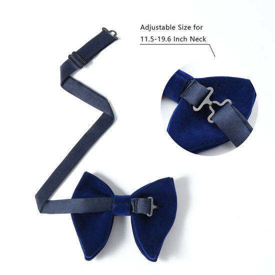 Picture of Dark Blue - 17# Velvet Bow Tie & Cufflinks & Handkerchief For Formal Suit Accessories 23x23cm - 1.6cm Dia., 1 Set