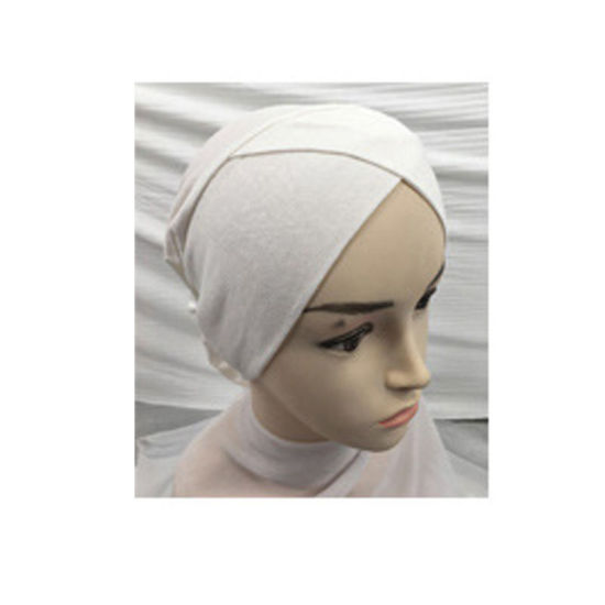 Picture of White - Cotton Women's Turban Hat Solid Color M（56-58cm）, 1 Piece