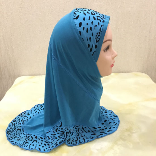 Picture of Peacock Blue - Leopard Printed Muslim Girl's Turban Hijab, 1 Piece