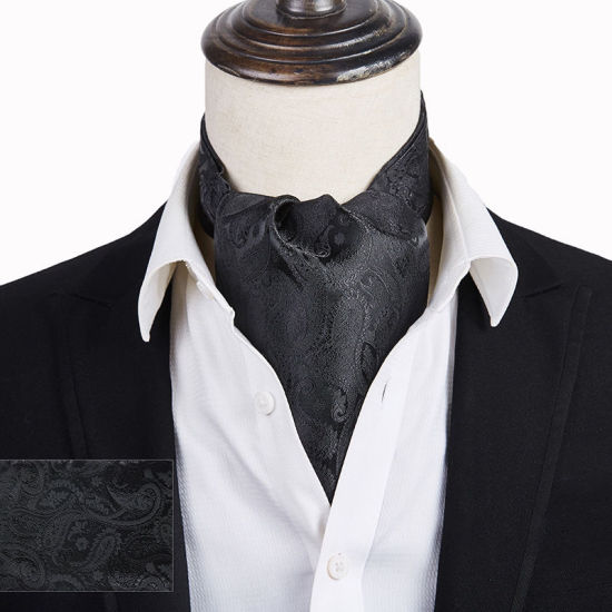 Bild von Schwarz - 19# Jacquard Herren Quadratisches Einstecktuch und Krawatte Krawatte Set für Anzugtasche 125x15,5cm 25x25cm, 1 Set