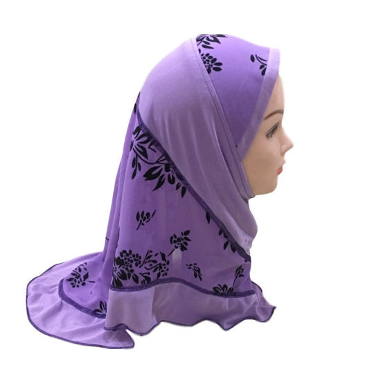 Picture of Mauve - 1# Flower Printed Splicing Muslim Girl's Turban Hijab, 1 Piece