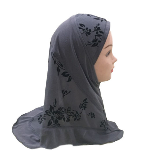 Picture of Dark Gray - 3# Flower Printed Splicing Muslim Girl's Turban Hijab, 1 Piece