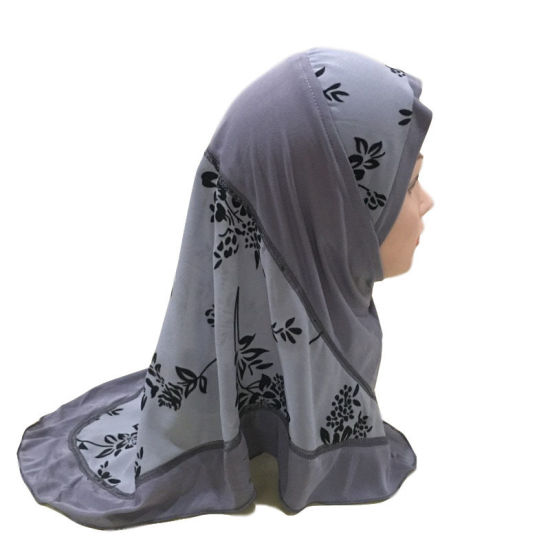 Picture of Gray - 5# Flower Printed Splicing Muslim Girl's Turban Hijab, 1 Piece