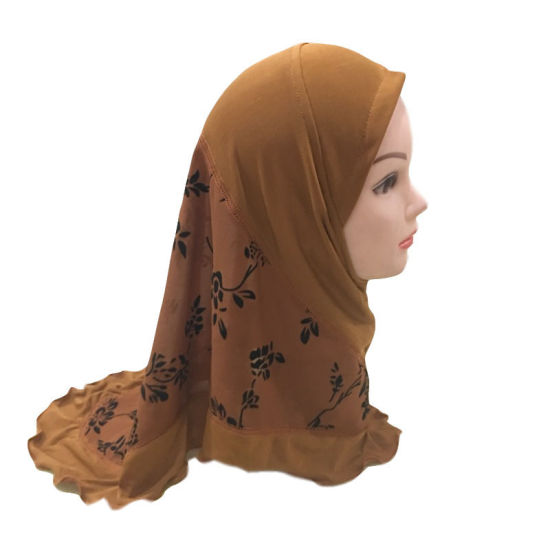 Picture of Khaki - 7# Flower Printed Splicing Muslim Girl's Turban Hijab, 1 Piece