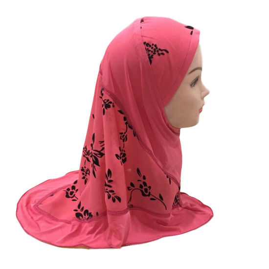 Picture of Watermelon Red - 9# Flower Printed Splicing Muslim Girl's Turban Hijab, 1 Piece