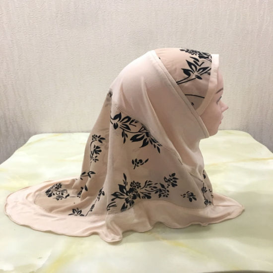 Picture of Beige - 11# Flower Printed Splicing Muslim Girl's Turban Hijab, 1 Piece