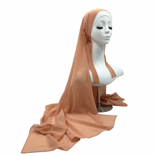 Picture of Light Orange - 1# Chiffon Women's Hijab Scarf Wrap Solid Color 170x85cm, 1 Piece