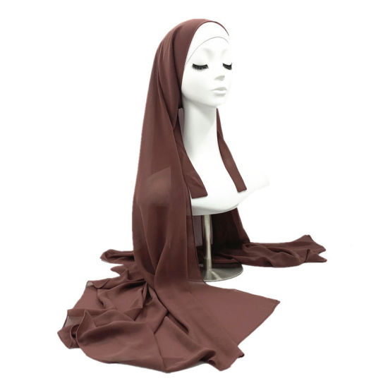 Picture of Brown - 4# Chiffon Women's Hijab Scarf Wrap Solid Color 170x85cm, 1 Piece