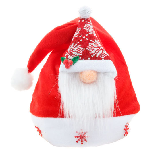 Bild von Rot - 2# Velvet Plüsch Dicker Neujahr gesichtsloser Zwerg Elf Weihnachtsmütze Für Erwachsene Kinder Festival Supplies Dekoration 40x28cm, 1 Piece