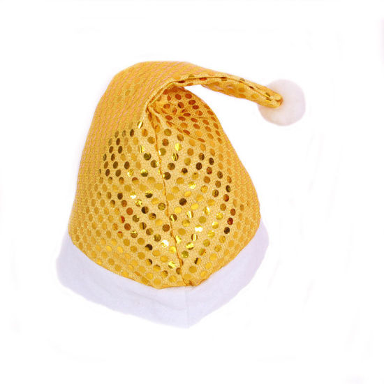 Picture of Golden - 4# Nonwoven New Year Sequins Christmas Hat For Adult Children Festival Supplies Decoration 28x35cm, 1 Piece