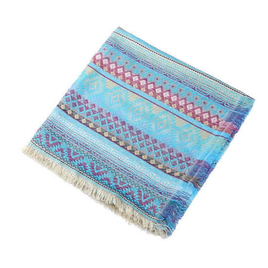 Изображение 1 Piece Viscose Fiber Ethnic Scarves & Wraps Blue 140cm x 140cm