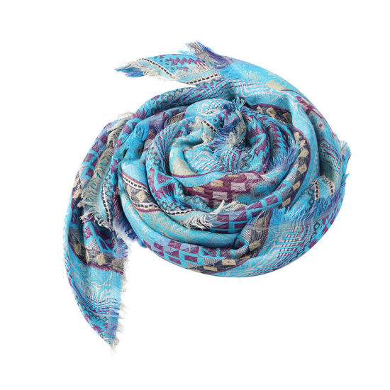 Изображение 1 Piece Viscose Fiber Ethnic Scarves & Wraps Blue 140cm x 140cm