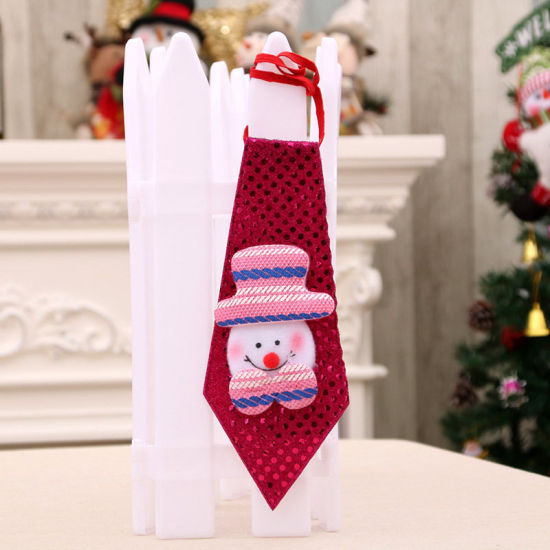 Image de Fuchsia - Cravate pour Enfant Accessoires Costume Bonhomme de Neige de Noël Paillettes 20x8cm, 1 Pièce
