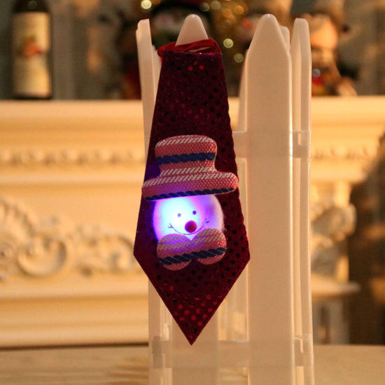 Изображение Fuchsia - LED Light Christmas Snowman Sequins Children's Tie Costume Accessories 20x8cm, 1 Piece