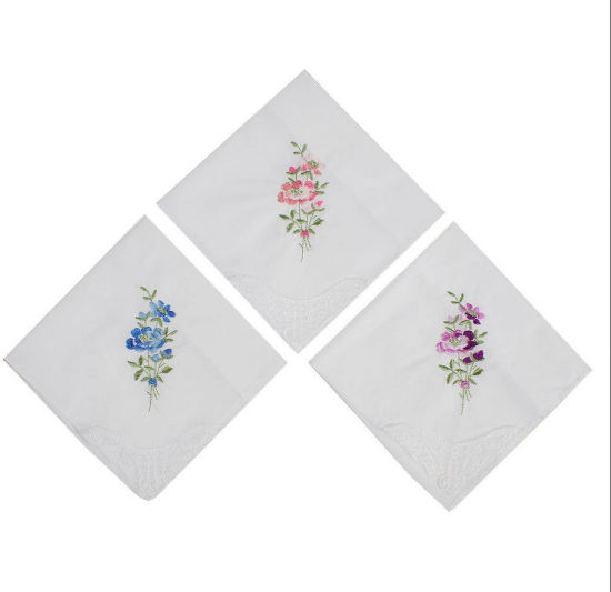 Bild von Mix - Baumwolle Stickerei Taschentuch Quadratische Blume 27.5x27.5cm, 6 PCs