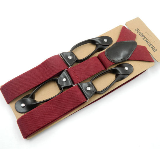 Изображение Wine Red - 5# Aldult Adjustable Elastic Polyester Suspenders With Snap Buttons 120x3.5cm, 1 Piece